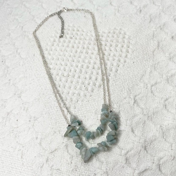 Handmade Amazonite Chip Necklace Dainty Beaded Gemstone Silver Plated Layered - Picture 3 of 6